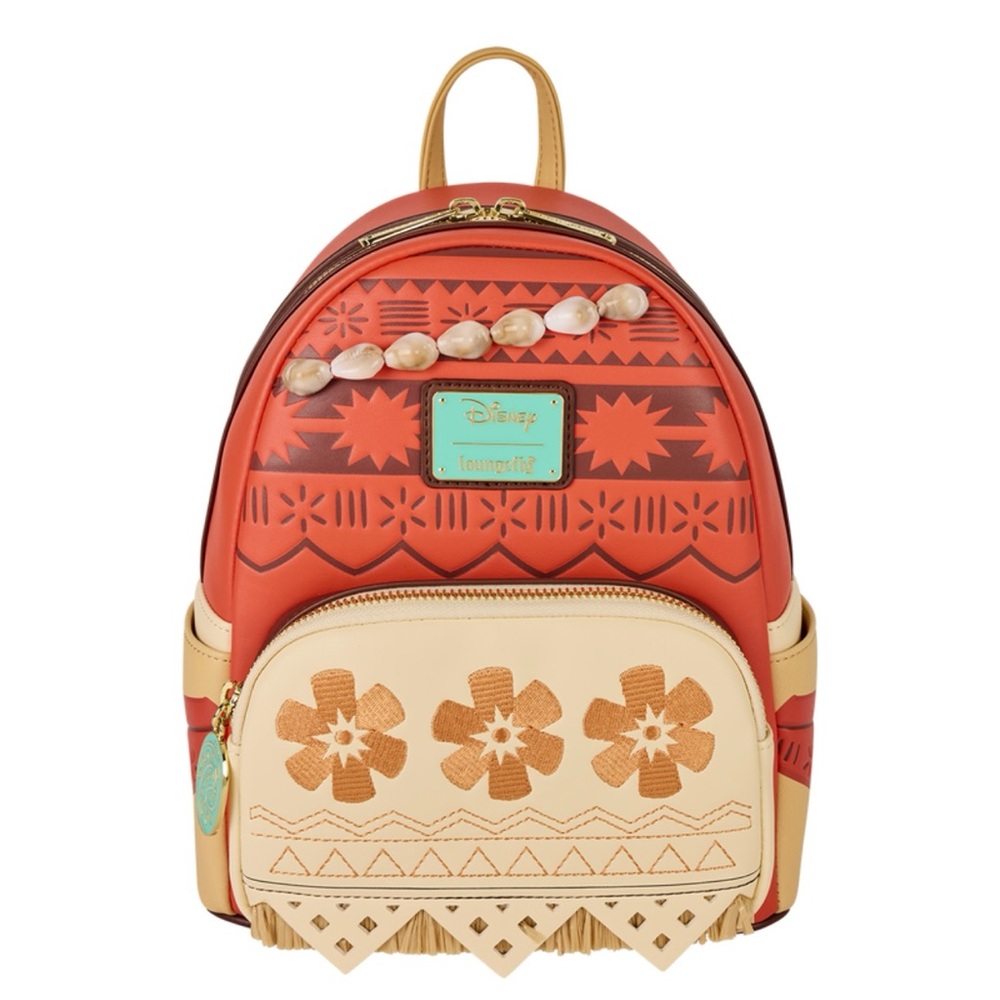 Loungefly Moana Red and Tan Floral Mini Backpack
